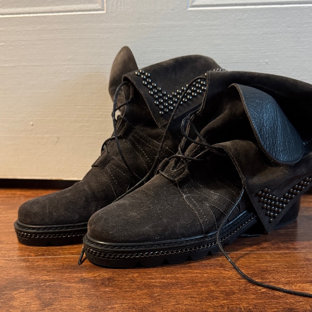 Stuart Weitzman Brown Suede Studded Ankle Boots